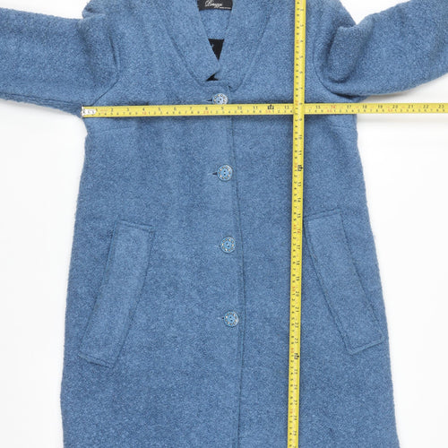 Peruzzi Women Blue Wool Blend Mid-Length Overcoat Size 10