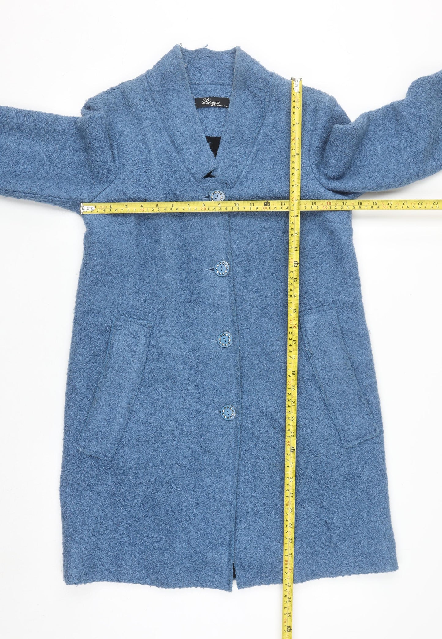 Peruzzi Women Blue Wool Blend Mid-Length Overcoat Size 10