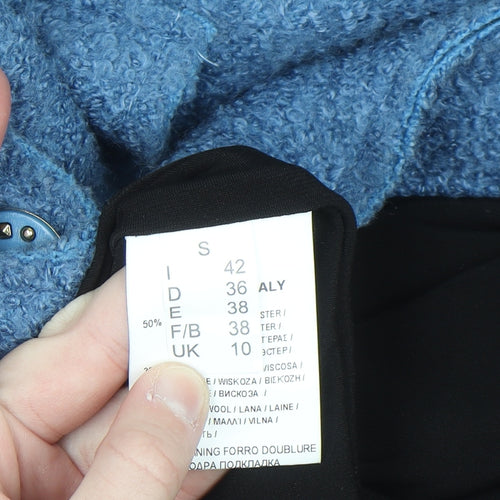 Peruzzi Women Blue Wool Blend Mid-Length Overcoat Size 10