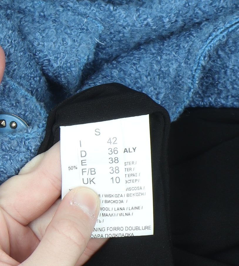 Peruzzi Women Blue Wool Blend Mid-Length Overcoat Size 10