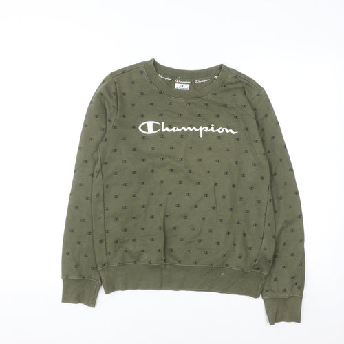Champion Men's Green Pullover Sweatshirt Medium Logo Fleece Crew Neck