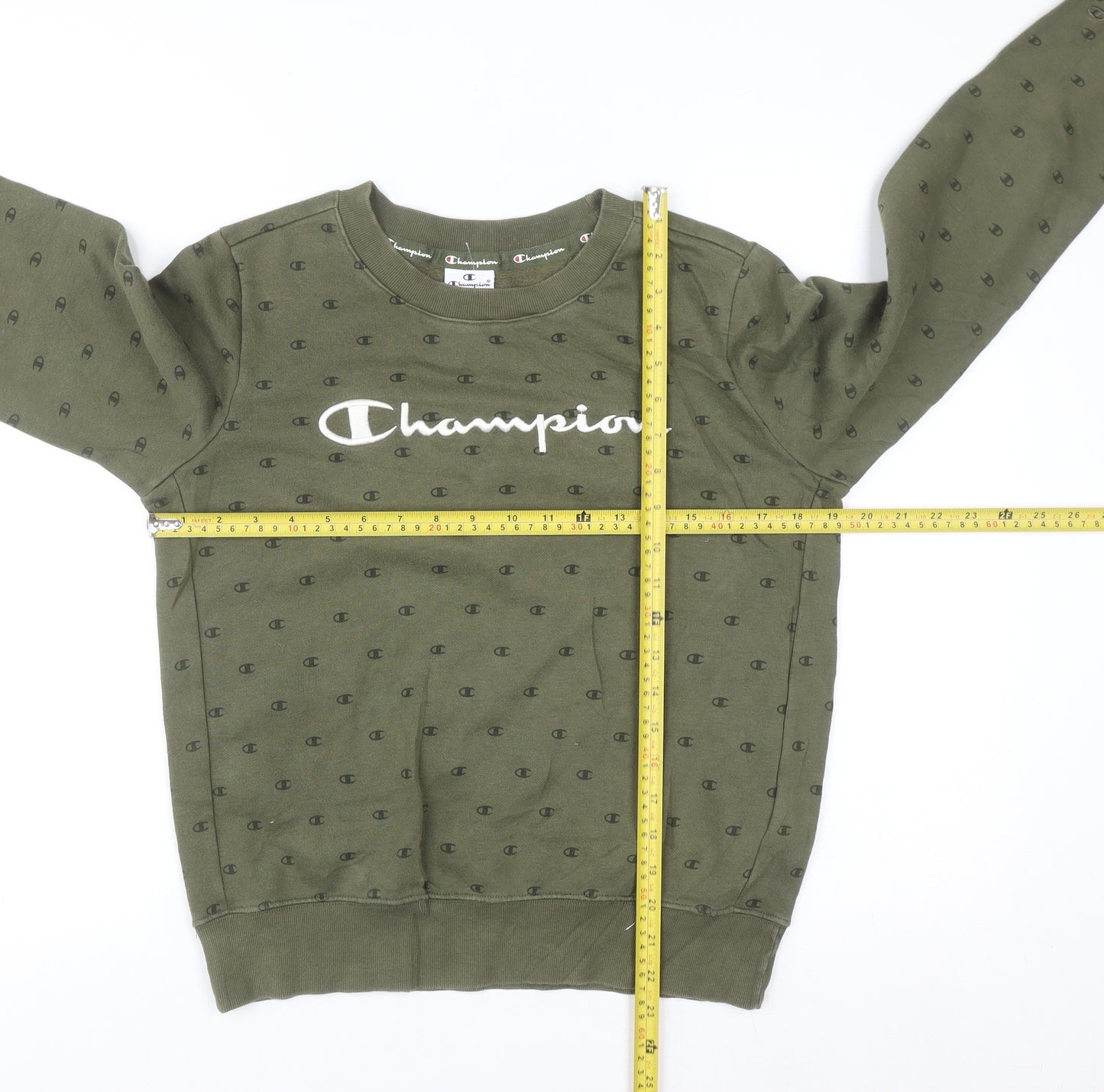 Champion Men's Green Pullover Sweatshirt Medium Logo Fleece Crew Neck
