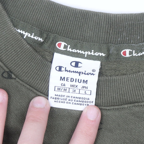 Champion Men's Green Pullover Sweatshirt Medium Logo Fleece Crew Neck
