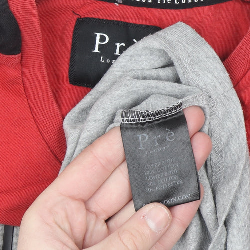 Pre London Men's Grey and Red Colourblock Crew Neck T-Shirt Small