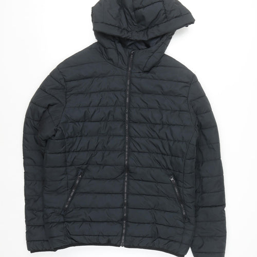 Jack & Jones Men's Black L Hooded Puffer Jacket Lightweight Winter Coat