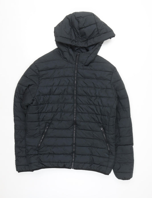 Jack & Jones Men's Black L Hooded Puffer Jacket Lightweight Winter Coat