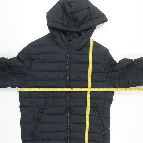 Jack & Jones Men's Black L Hooded Puffer Jacket Lightweight Winter Coat