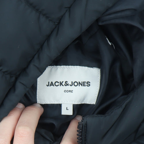 Jack & Jones Men's Black L Hooded Puffer Jacket Lightweight Winter Coat