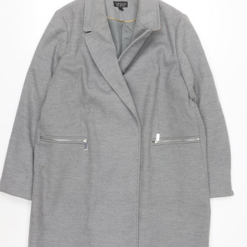 Topshop Women's Grey Mid-Length Overcoat Size 14 Polyester Blend