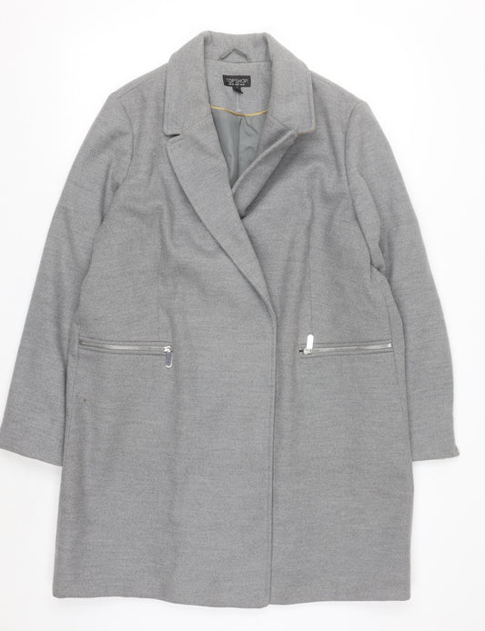 Topshop Women's Grey Mid-Length Overcoat Size 14 Polyester Blend