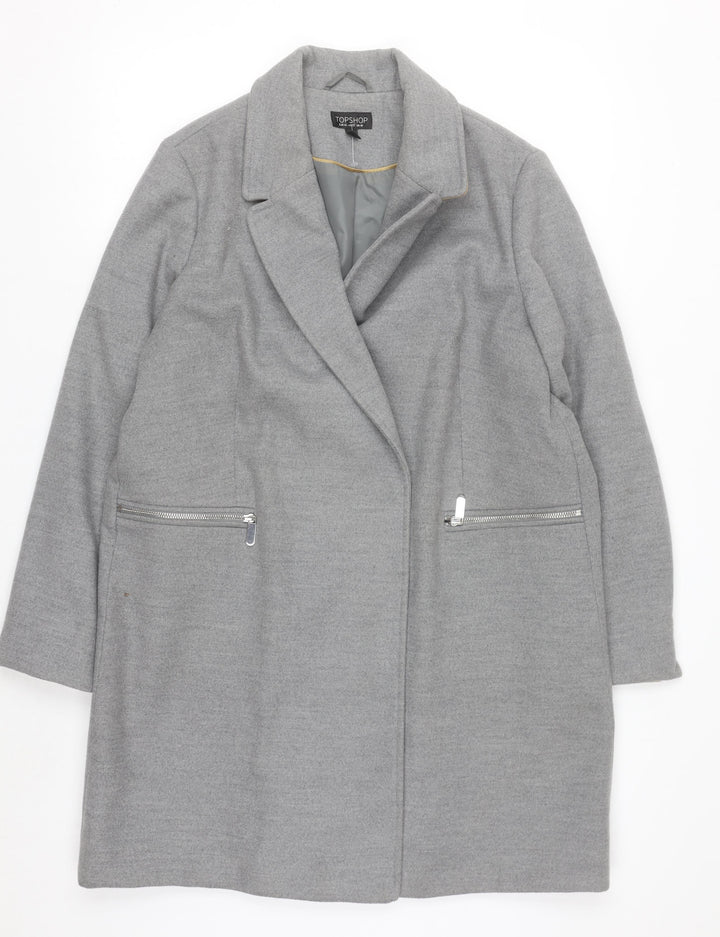 Topshop Women's Grey Mid-Length Overcoat Size 14 Polyester Blend