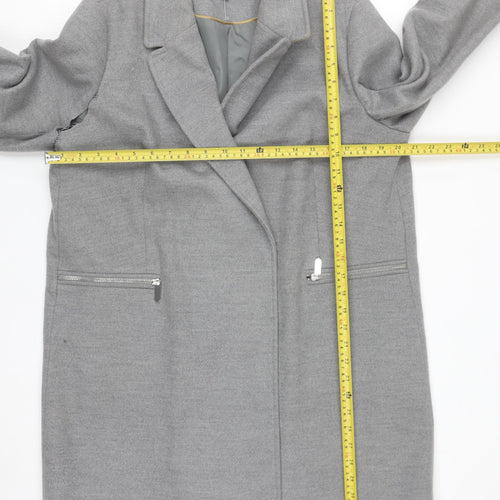 Topshop Women's Grey Mid-Length Overcoat Size 14 Polyester Blend