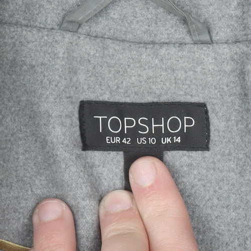 Topshop Women's Grey Mid-Length Overcoat Size 14 Polyester Blend