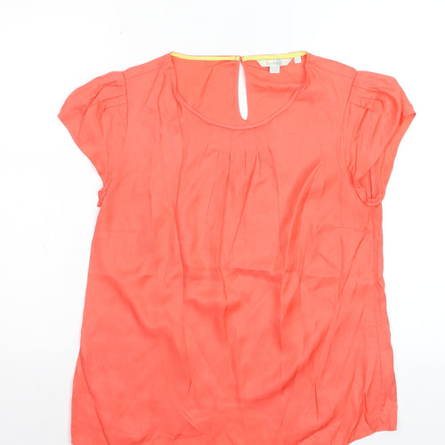 Boden Women's Orange Silk Blend Pleated Short Sleeve Blouse UK 12
