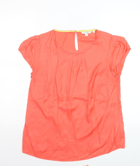 Boden Women's Orange Silk Blend Pleated Short Sleeve Blouse UK 12