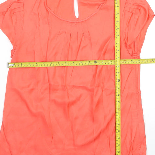 Boden Women's Orange Silk Blend Pleated Short Sleeve Blouse UK 12