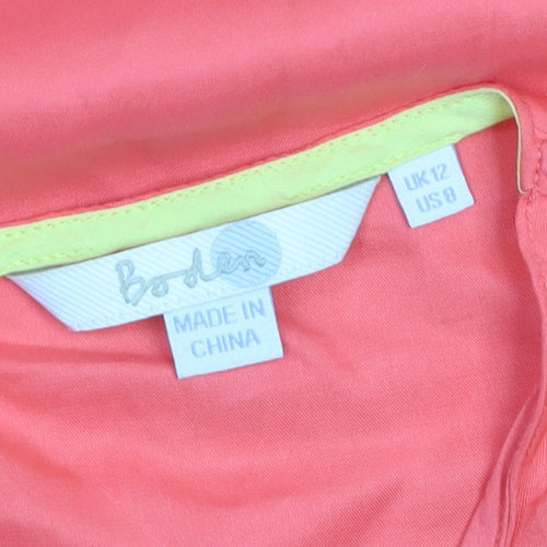 Boden Women's Orange Silk Blend Pleated Short Sleeve Blouse UK 12