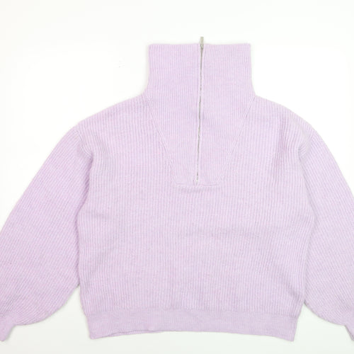 Oliver Bonas Women’s Purple Chunky Knit High Neck 1/2 Zip Jumper Size 12