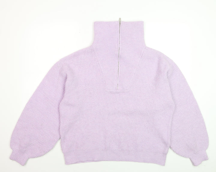 Oliver Bonas Women’s Purple Chunky Knit High Neck 1/2 Zip Jumper Size 12