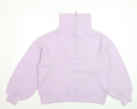 Oliver Bonas Women’s Purple Chunky Knit High Neck 1/2 Zip Jumper Size 12