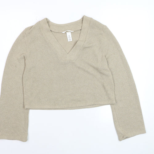 H&M Women’s Beige V-Neck Knit Pullover Jumper XS