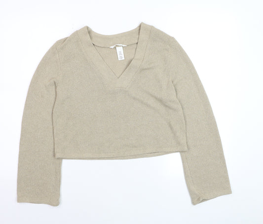 H&M Women’s Beige V-Neck Knit Pullover Jumper XS