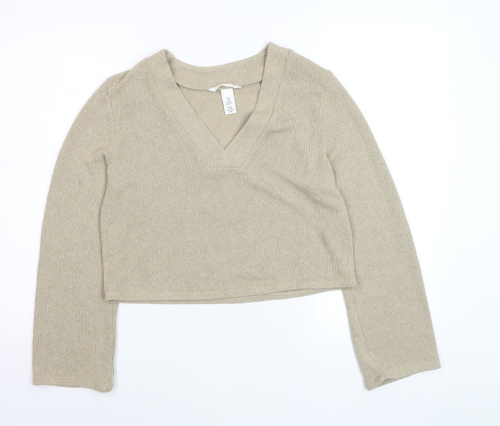 H&M Women’s Beige V-Neck Knit Pullover Jumper XS