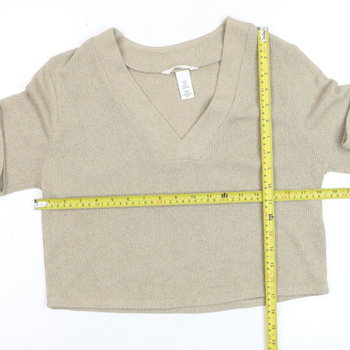 H&M Women’s Beige V-Neck Knit Pullover Jumper XS