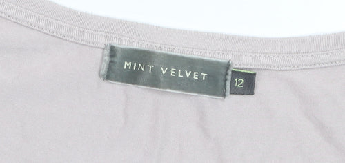 Mint Velvet Women Beige Silk Jersey Blouse Size 12 Relaxed Fit