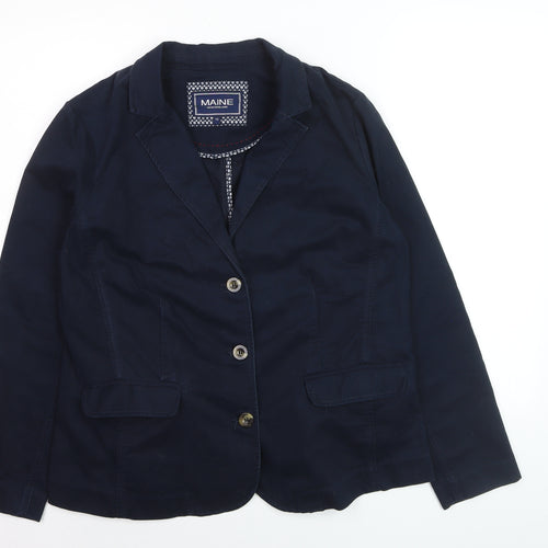 Maine New England Women's Navy Blue Cotton Blazer Size 16 Classic Style