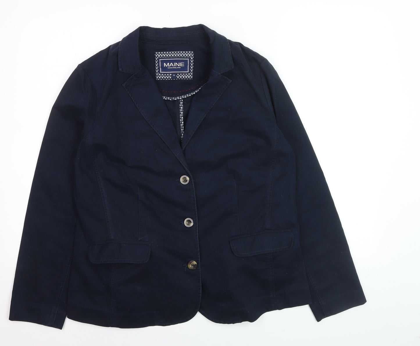 Maine New England Women's Navy Blue Cotton Blazer Size 16 Classic Style