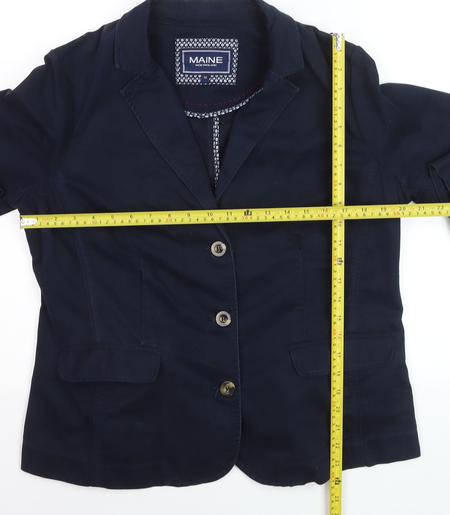 Maine New England Women's Navy Blue Cotton Blazer Size 16 Classic Style