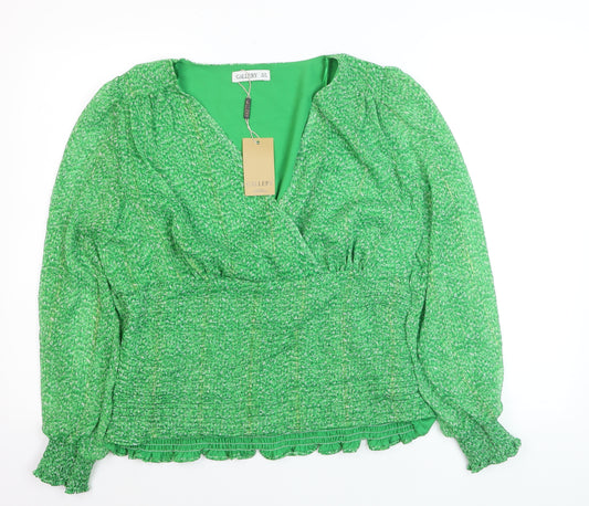 Gallery Women's Green Wrap Blouse Size 16 Long Sleeve V-Neck