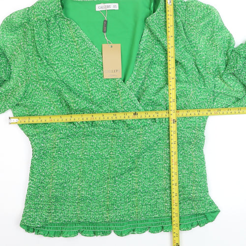 Gallery Women's Green Wrap Blouse Size 16 Long Sleeve V-Neck
