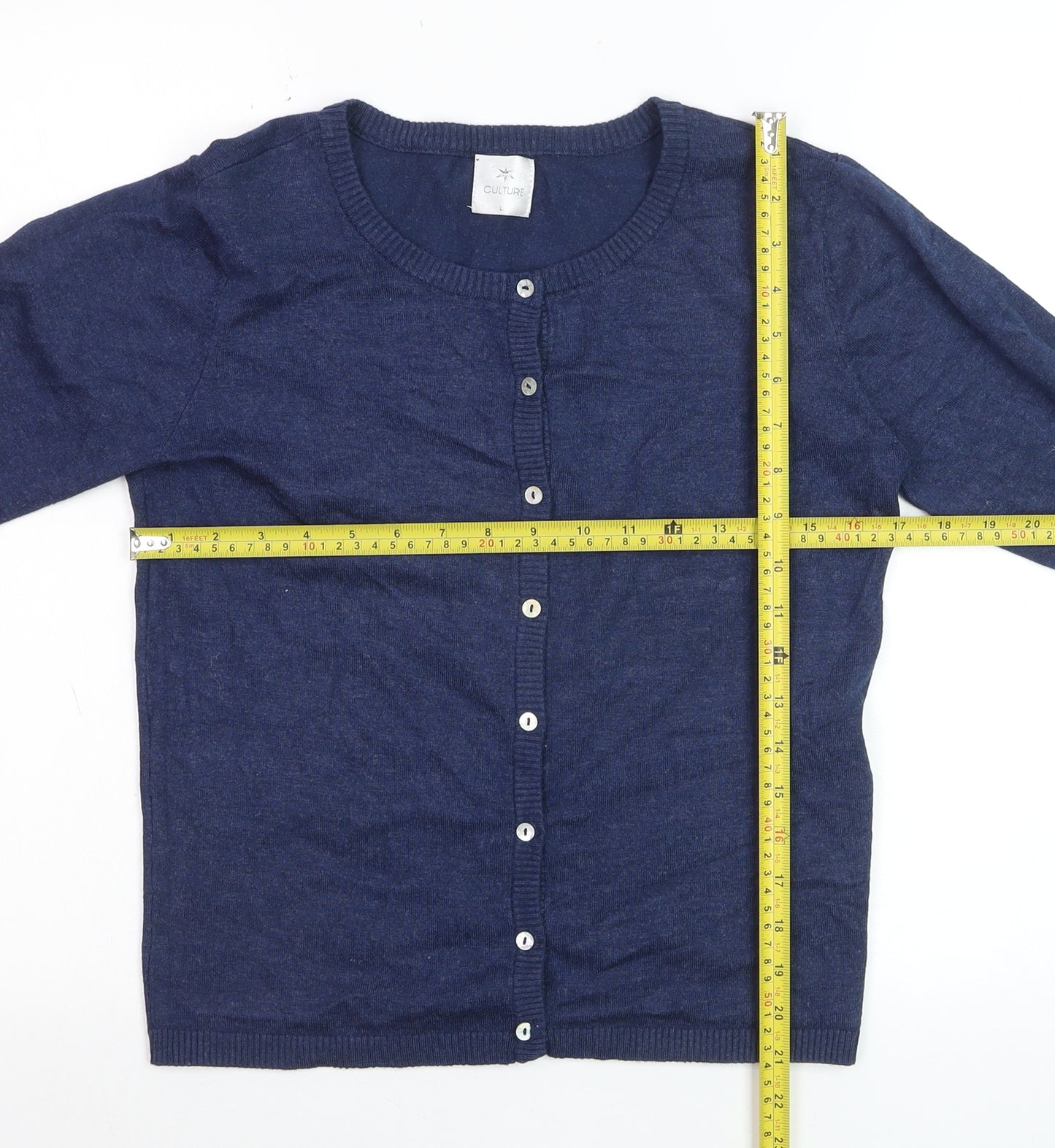 Culture Women's Blue Knit Button-Up Cardigan L Long Sleeve