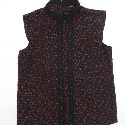 Dunnes Womens Black Floral Collared Sleeveless Blouse Size 12