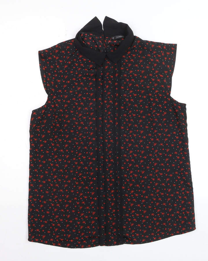 Dunnes Womens Black Floral Collared Sleeveless Blouse Size 12