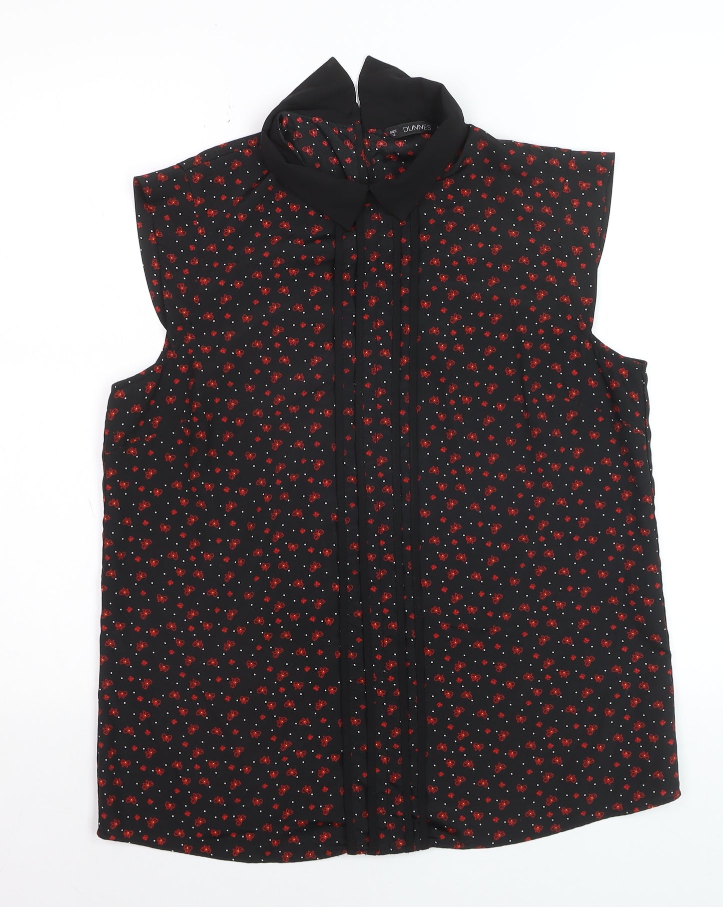 Dunnes Womens Black Floral Collared Sleeveless Blouse Size 12