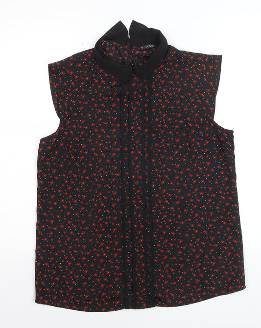 Dunnes Womens Black Floral Collared Sleeveless Blouse Size 12