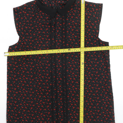 Dunnes Womens Black Floral Collared Sleeveless Blouse Size 12