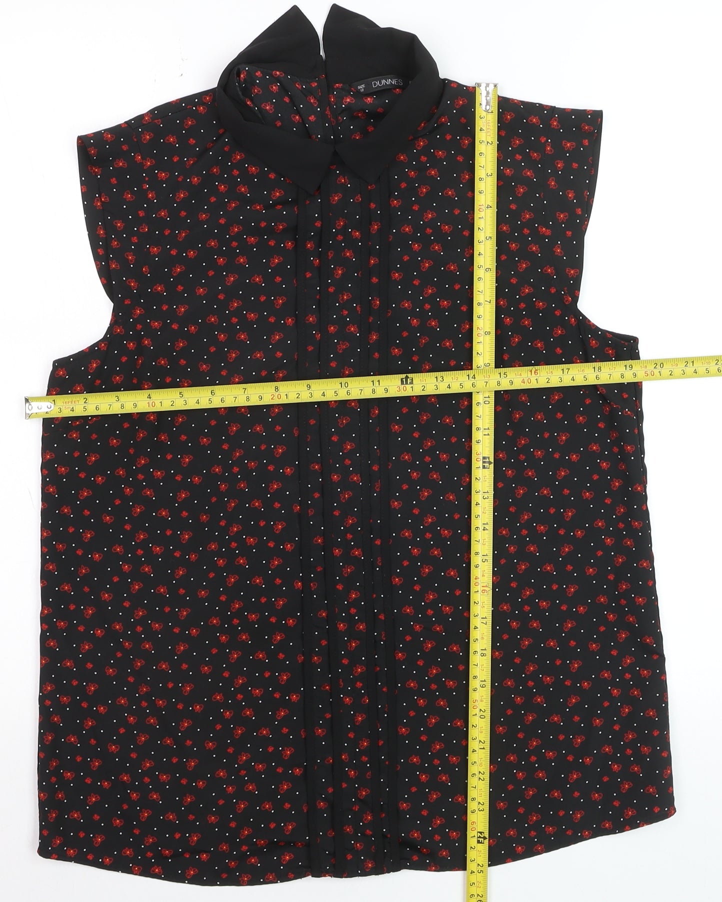 Dunnes Womens Black Floral Collared Sleeveless Blouse Size 12