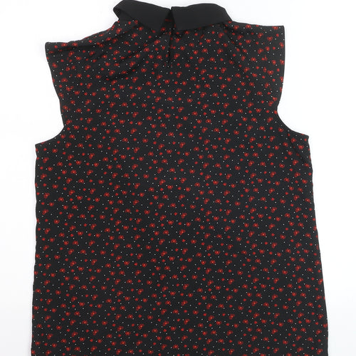 Dunnes Womens Black Floral Collared Sleeveless Blouse Size 12