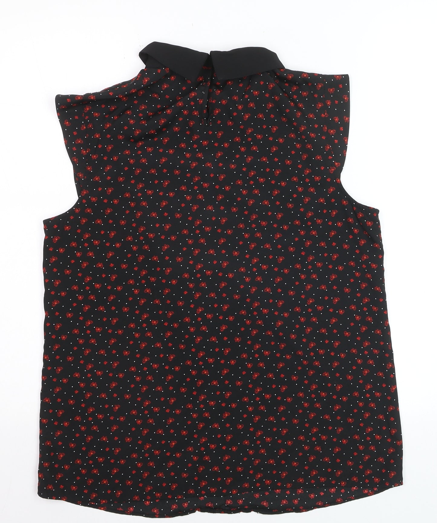 Dunnes Womens Black Floral Collared Sleeveless Blouse Size 12