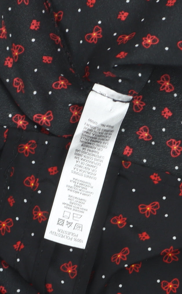 Dunnes Womens Black Floral Collared Sleeveless Blouse Size 12