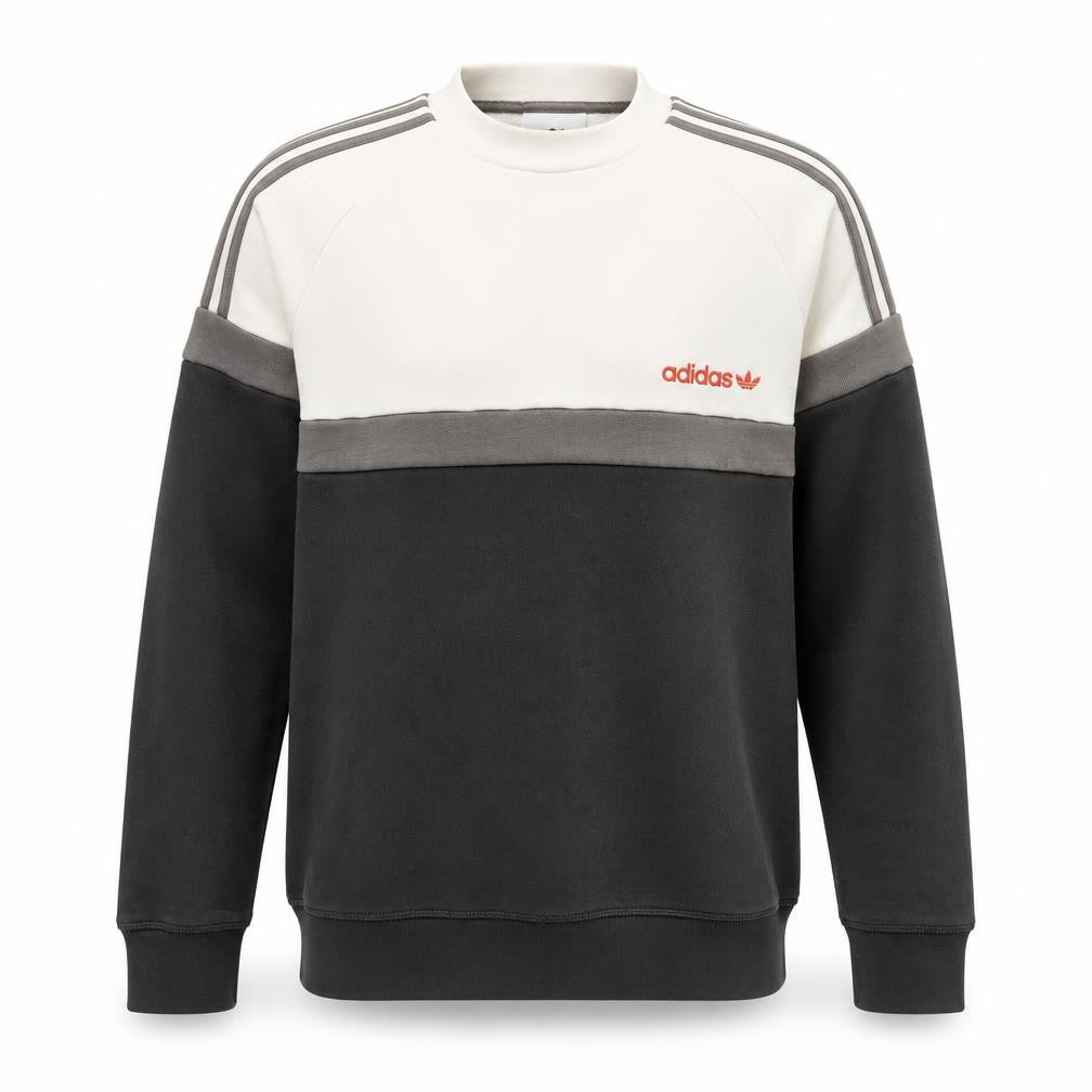 Front view of Adidas men’s grey crew neck jumper, size S, sports fleece