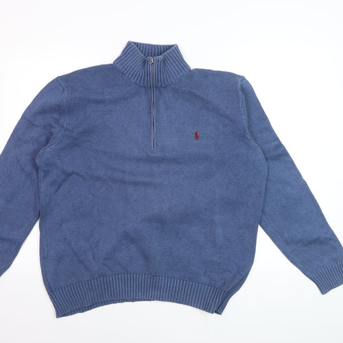 Polo Ralph Lauren Men's Blue Cotton 1/2 Zip Jumper Size L