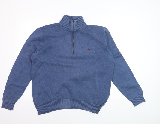 Polo Ralph Lauren Men's Blue Cotton 1/2 Zip Jumper Size L