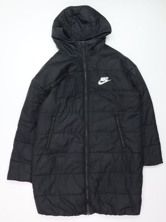 Nike Men's Black Hooded Long Puffer Jacket Size M Winter Coat