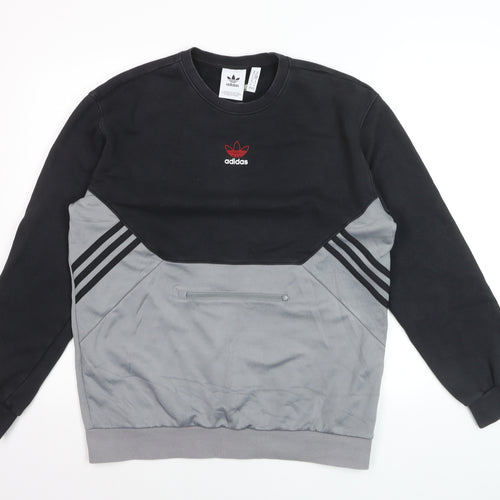 Adidas Men's Black Grey Logo Pullover Sweatshirt Size M