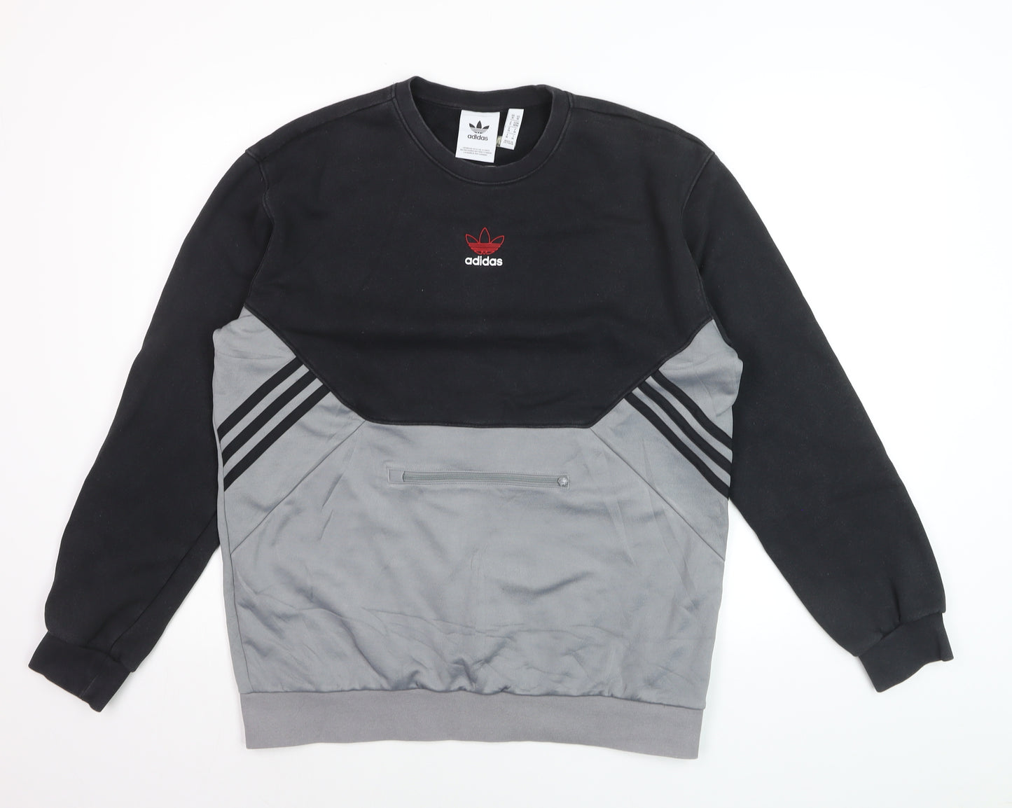 Adidas Men's Black Grey Logo Pullover Sweatshirt Size M